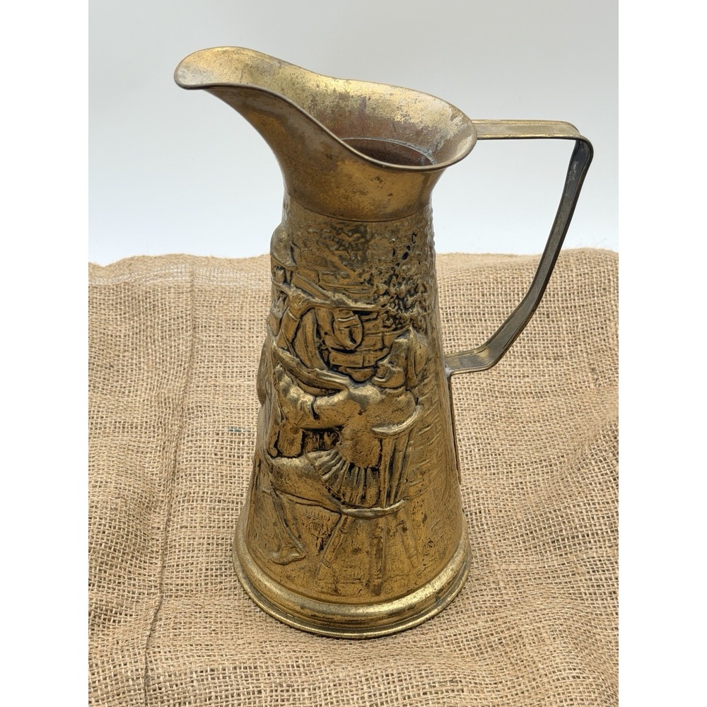 Vintage Peerage England Brass Tavern Scene Pitcher 11"